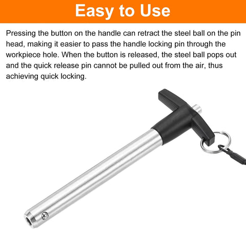 T Handle Quick Release Pin One Half Inch By Three Point One Five Inch 304 Stainless Steel Push Button Pin With Lanyard Cable