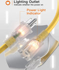100 Ft 12 By 3 Outdoor Extension Cord 12 Gauge SJTW Heavy Duty Waterproof Yellow 3 Prong Flexible Long Power Cable With Indicator Light