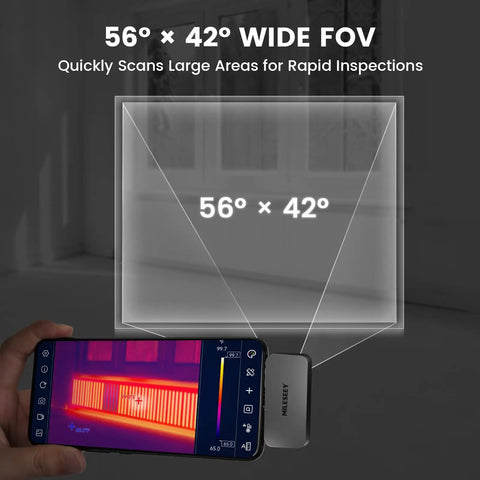 Wide view shown on Android Smartphone Thermal Camera Plug And Play USB-C, 512x384 Thermal Sensor for HVAC inspections.
