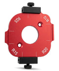 Slick 4 In 1 Wood Router Corner Radius Jig Template Set For Effortless Arc Positioning and Smooth Edge Routing Layout featuring R15-R25 red jig plate.