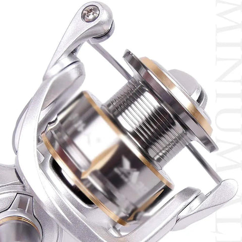 Close-up of the Beefy 11 Bearing Fishing Reel with 10 plus 1 stainless steel bearings and an aluminum alloy spool for outdoor angling.