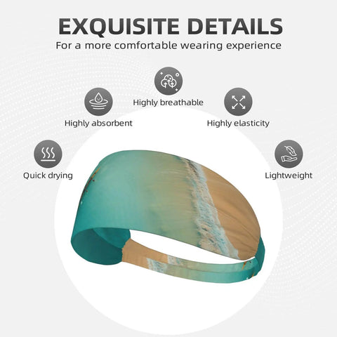 Sweat-Wicking Headband For Sports And Workouts, Ultra Wide 11cm, Sea Landscape Design, Soft Breathable Cotton-Like Fabric