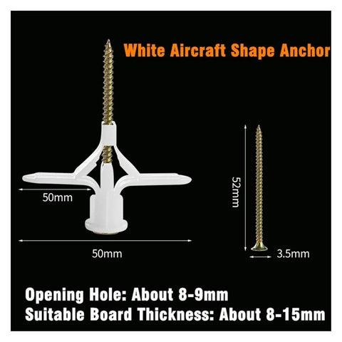 100 Pack Plastic Expansion Drywall Anchors With Self Drilling Screws Kit For Gypsum Board And Fiberboard, Aircraft Shape