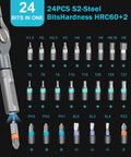 24 In 1 Magnetic Ratchet Screwdriver Set With Detachable T Handle Multi Bit Repair Kit, showing 24 S2-steel bits variety