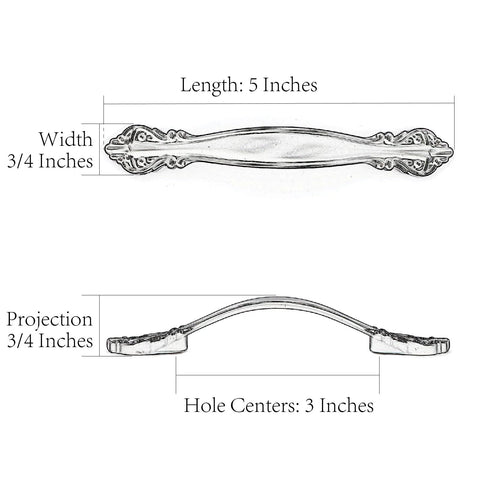 Ivory White Cabinet Hardware Pulls 5 Pack, 3 Inch Hole Centers, 5 Inch Overall Length, 3/4 Inch Projection, 3/4 Inch Width, Zinc Alloy