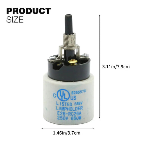 Rotary Lamp Switch Replacement With Socket Holder For E26 E27 Porcelain Light Socket And Switch 660W 250V UL Listed Safe Fit For Quick Plug And Play In Most Lamps And Fixtures, 3.11in x 1.46in