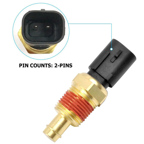 LKAHG car engine coolant temperature sensor with brass threaded body and black 2-pin connector (side view)
