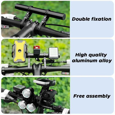 7.9 Inch Bike Handlebar Extender Aluminum Alloy Extension Mount for Accessories with dual mount setup on a bike