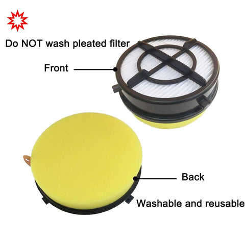 Pet Hair Eraser Upright Vacuum Filter For 1650 Series Febreze Models showing front pleated and back yellow sides