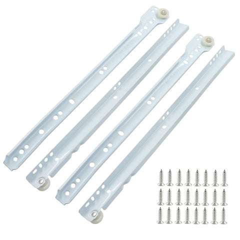 Heavy Duty Full Extension Drawer Slides, 14 Inch Two Pair, White Coated Steel Runners with screws for installation.