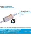 Inline Fuel Filter For Mercury And Mariner Outboards, 20 Micron Boat Fuel Filter With Translucent Canister Showing Internal View