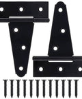 Image of 4 Inch T Strap Gate Hinges 2 Pack Heavy Duty Black Tee Hinges For Wooden Fences And Yard Gates Made From Solid Iron