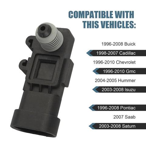 Built Tough Fuel Tank Pressure Sensor Plug And Play Evap Vapor Gauge Compatible With Chevy Buick Cadillac Gm Delphi Third Gen Engine Management straight view with vehicle compatibility details.
