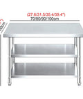 Rock Solid Workbench With Adjustable Shelves And Three Tier Open Storage Packing Station dimensions 27.6 to 39.4 inches, stainless steel.
