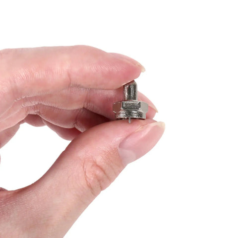 Hand holding a single cap from a 10 Pack 75 Ohm Coax Terminator Caps For Coaxial Cables, Protective Cable Cap Covers For Splitters, TV Antennas.