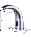 Touchless Bathroom Sink Faucet With Motion Sensor Hands Free Infrared Tap For Commercial Use Battery Operated Control Box Adjustable Temperature Chrome Finish Includes Deck Plate And Hole Cover, dimensions shown
