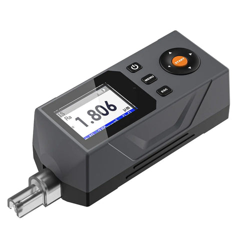 Pro Grade Surface Roughness Tester With 5 Micron Diamond Stylus Inductive Sensor High Precision Digital Profilometer For Engineering And Lab Use Multi Parameter Finish Measurement Of Ra Rz Rq Rt Rp Rsk Rku Rmr And More with display and controls