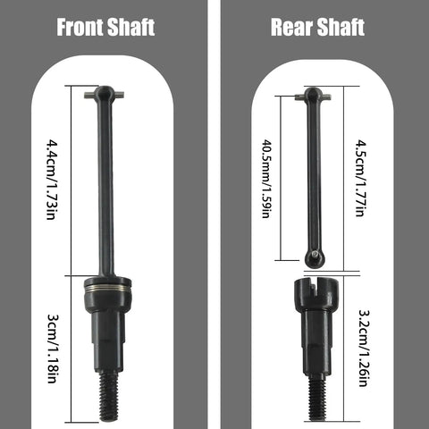 Diagram of Beefy Heavy Duty RC Steel Drive Shaft Kit Front And Rear Universal Shafts with labeled dimensions for ARRMA Mojave GROM Series Desert Trucks.