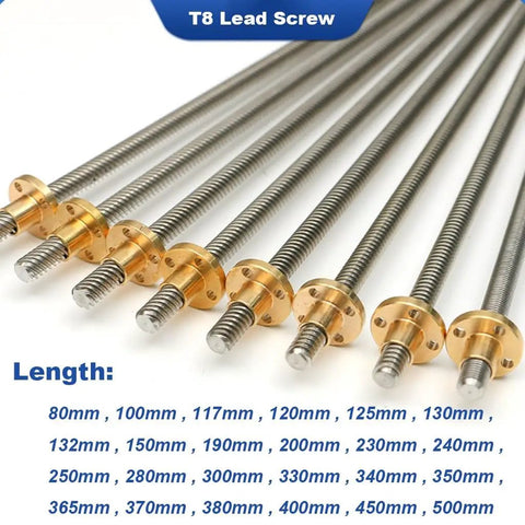 T8 Lead Screw With Copper Nut For 3D Printers And Linear Motion Projects, Stainless Steel, Multiple Length Options, Side View