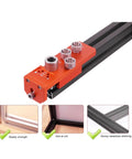 Heavy Duty Aluminum Profile Drill Guide And Tapping Chuck Kit Designed For 20 Through 40 Series Extrusions showing drill inserts and rail bar.