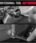 Installing Four Piece Flare Nut Wrench Set With Offset Ends Metric Two Sizes Per Wrench 9 And 11 Millimeter 10 And 12 Millimeter on auto lines