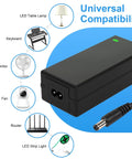 12V 5A DC Power Supply Switching Adapter 60W With 2.1x5.5mm Connector 100-240V AC Input Works With LED Strip Lights, Wireless Routers, Security Cameras, ADSL Modems, Switches, LCD Monitors, Indoor Use black power adapter with plug and compatibility icons
