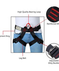 Climbing Harness Belt For Tree Climbing And Outdoor Training Safe Seat Belt Style Half Body Guide with features labeled for safety.
