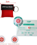 Red CPR Barrier Face Shield Keychain Kit 100 Pack With One Way Valve, Portable Mini Breathing Barrier for quick access.