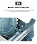 Close-up of Heavy Duty Hand Winch With Two Way Ratchet And Ergonomic Handle For Easy Loading Of Trailers Trucks.