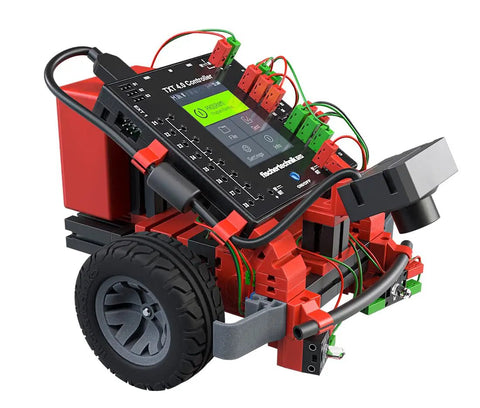 Robotics TXT 4.0 Base Set Robot Kit For STEM Builders, Programmable, Durable Black Design, Hands On Coding And Control, Great For Learning Core Robotics And Engineering, red wheeled controller unit