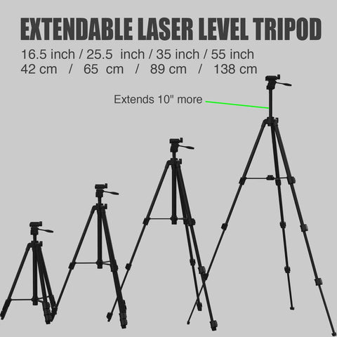 Extendable Lightweight Aluminum Laser Level Tripod with Bubble Level and Quick Release Plate, adjustable 16.5 to 55 inches