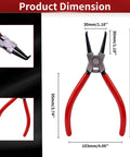 7 Inch Snap Ring Pliers With 90 Degree Bent Tips For Internal Circlip Installations And Retaining Ring Removal Precision Forged Internal Pliers Built Tough With Durable Red Handle For Easy Slip Free Gripping shown with dimensions