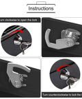 Instructions for locking and unlocking the compact lock box for cash and jewelry storage, lockable small black safe with key.