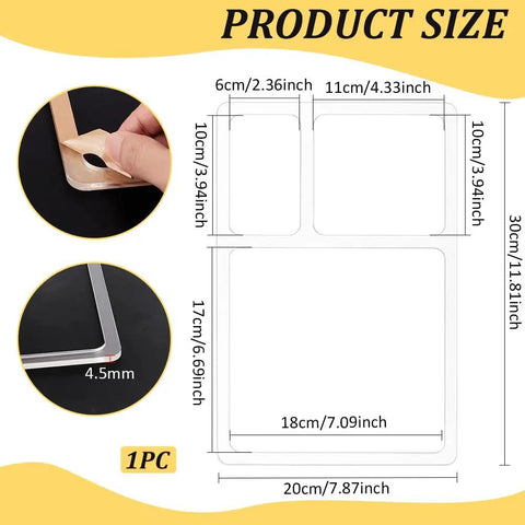 Ready To Rock 3 Pocket Router Template And Valet Tray, Clear Acrylic Rectangle Inlay Guide For Woodworking and Fine Crafts, product size dimensions laid out.