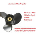 Propeller 10 3/8 X 13 Pitch Right Hand 13 Spline For Mercury Mariner Outboard Motors 25-70 HP Aluminum 3 Blade Prop