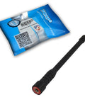 VHF High Gain Antenna For Vertex VX Series Radios 136 To 174 MHz Telescopic Extendable Black 14cm next to packaging
