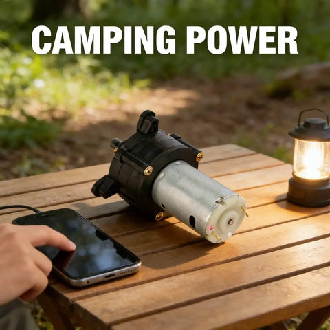 Emergency Hand Crank Radio And Portable Generator For Camping And Power Outages on wooden table with lantern and phone