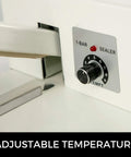 Close-up of Heavy Duty 18 Inch Shrink Wrap Sealer and I Bar Shrink Wrap Machine control knob indicating adjustable temperature settings.