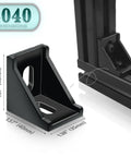 Close-up of 20 Piece 4040 Aluminum Extrusion Profile Heavy Duty Connector Kit with black corner bracket installed on the frame