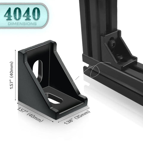 Close-up of 20 Piece 4040 Aluminum Extrusion Profile Heavy Duty Connector Kit with black corner bracket installed on the frame