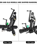 New and old models of G1 Female Thread Adjustable Dual Nozzle Rocker Arm Sprinkler, black plastic design, side view.
