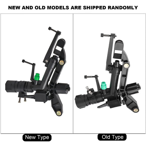 New and old models of G1 Female Thread Adjustable Dual Nozzle Rocker Arm Sprinkler, black plastic design, side view.
