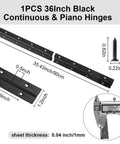 Killer Quality 36 Inch Heavy Duty Stainless Steel Piano Hinge In Sleek Black Finish With Packaged Mounting Screws for precise measurements and specifications.