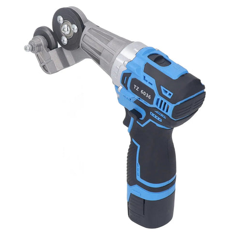 Heavy Duty 16.8V Cordless Electric Sheet Metal Cutter With Steel Gears And 1500mAh Battery showing a portable cutting tool ideal for metal shearing.