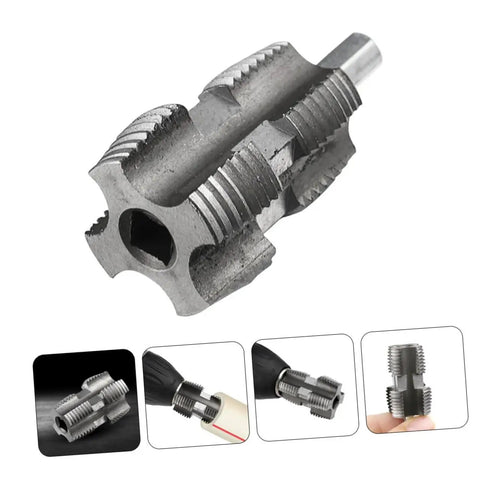 BESPORTBLE PPR PVC Pipe Threading Tool For Electric Drill And Manual Use. Steel threaded adapter for precise PVC tube shaping.