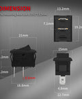 Dimensions of Mini 12V 20A SPST Rocker Switch For Automotive And DIY Projects Pre Wired Black KCD1 Two Pin On Off Toggle