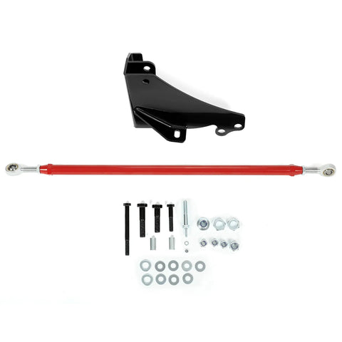 Adjustable Lift Panhard Bar for 4WD Dodge Ram 1994 to 2002, 4.5 to 8 Inch, Front Track Rod Relocation Bracket, Heavy Duty Steel, Bolt On Fit for Ram 1500 2500 3500, Off Road Ready, black bracket and red bar with hardware