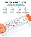 60W Dimmable LED Driver For 12V Strip Lights And Modules, Easy Install No Fuss, Smooth Flicker Free Dimming, Works With Lutron And Leviton Switches, Converts 120V AC To 12V DC, Triac ELV MLV Compatible Power Supply For Home Or Bar Ambience., 60W LED driver with aluminum housing and orange end caps