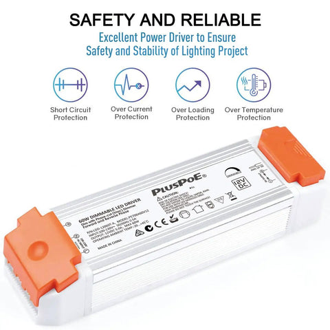 60W Dimmable LED Driver For 12V Strip Lights And Modules, Easy Install No Fuss, Smooth Flicker Free Dimming, Works With Lutron And Leviton Switches, Converts 120V AC To 12V DC, Triac ELV MLV Compatible Power Supply For Home Or Bar Ambience., 60W LED driver with aluminum housing and orange end caps