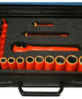 Pro Grade Insulated Socket And Hex Bit Set For 3/8-Inch Drive, 20-Piece, Deep Wall Sockets in foam case with push button ratchet